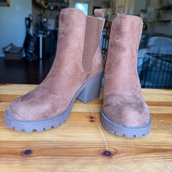 Brown Faux Suede Heeled Booties - Picture 3 of 8